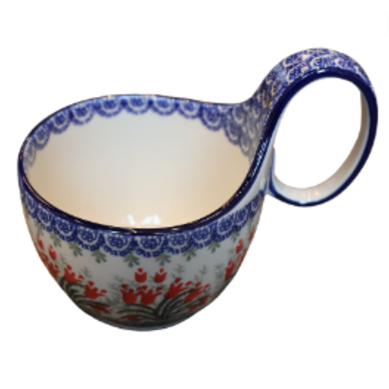 Polish Pottery Polish Soup Mug 12oz, Red Tulips | Polish Pottery