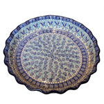 Polish Pottery Fluted Pie Dish, Blue Daisy | Polish Pottery