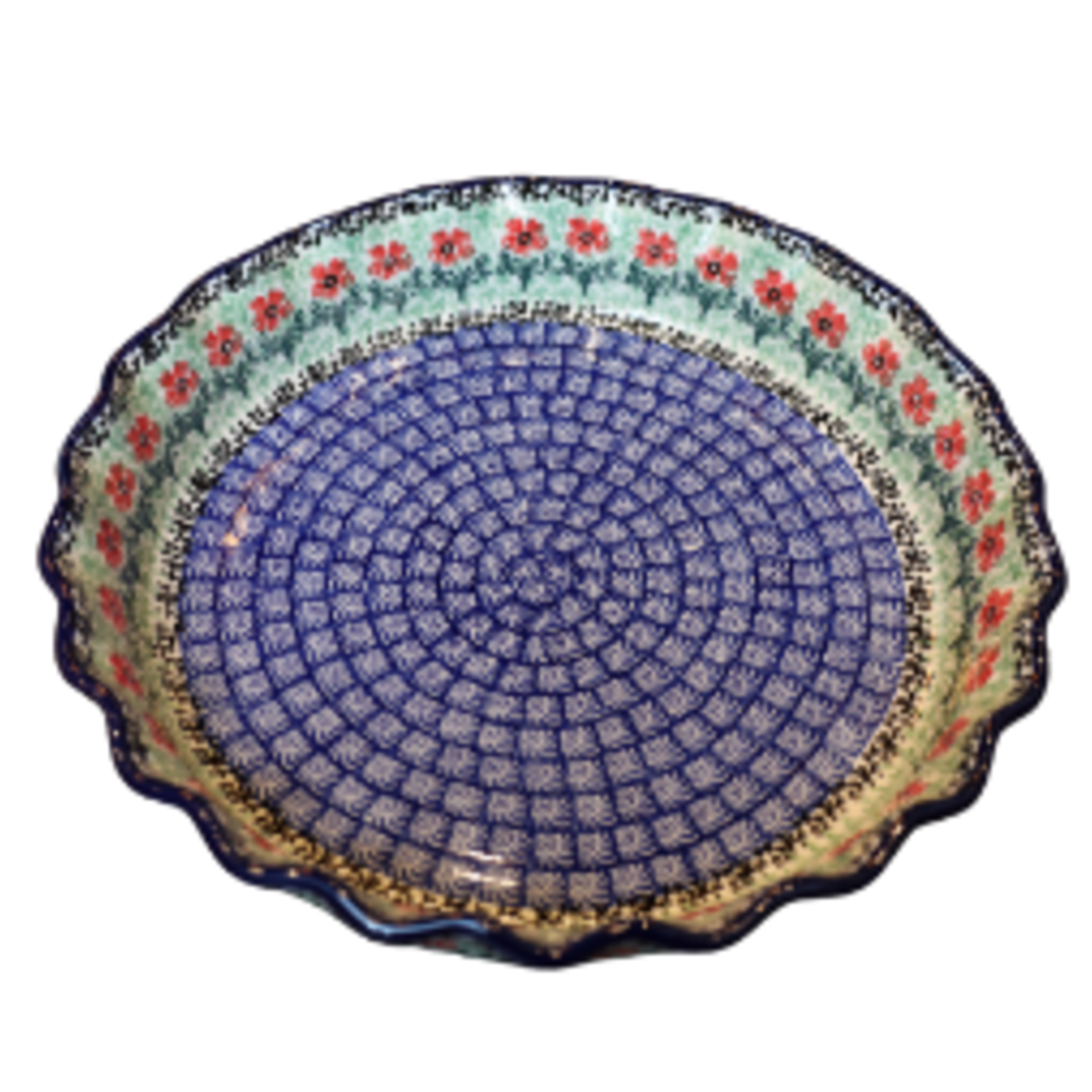Polish Pottery Fluted Pie Dish, Red Tulip | Polish Pottery