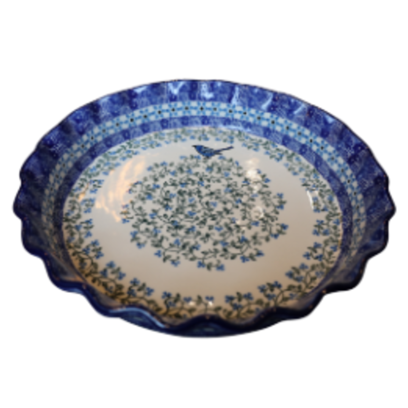 Polish Pottery Fluted Pie Dish, Blue Bird | Polish Pottery