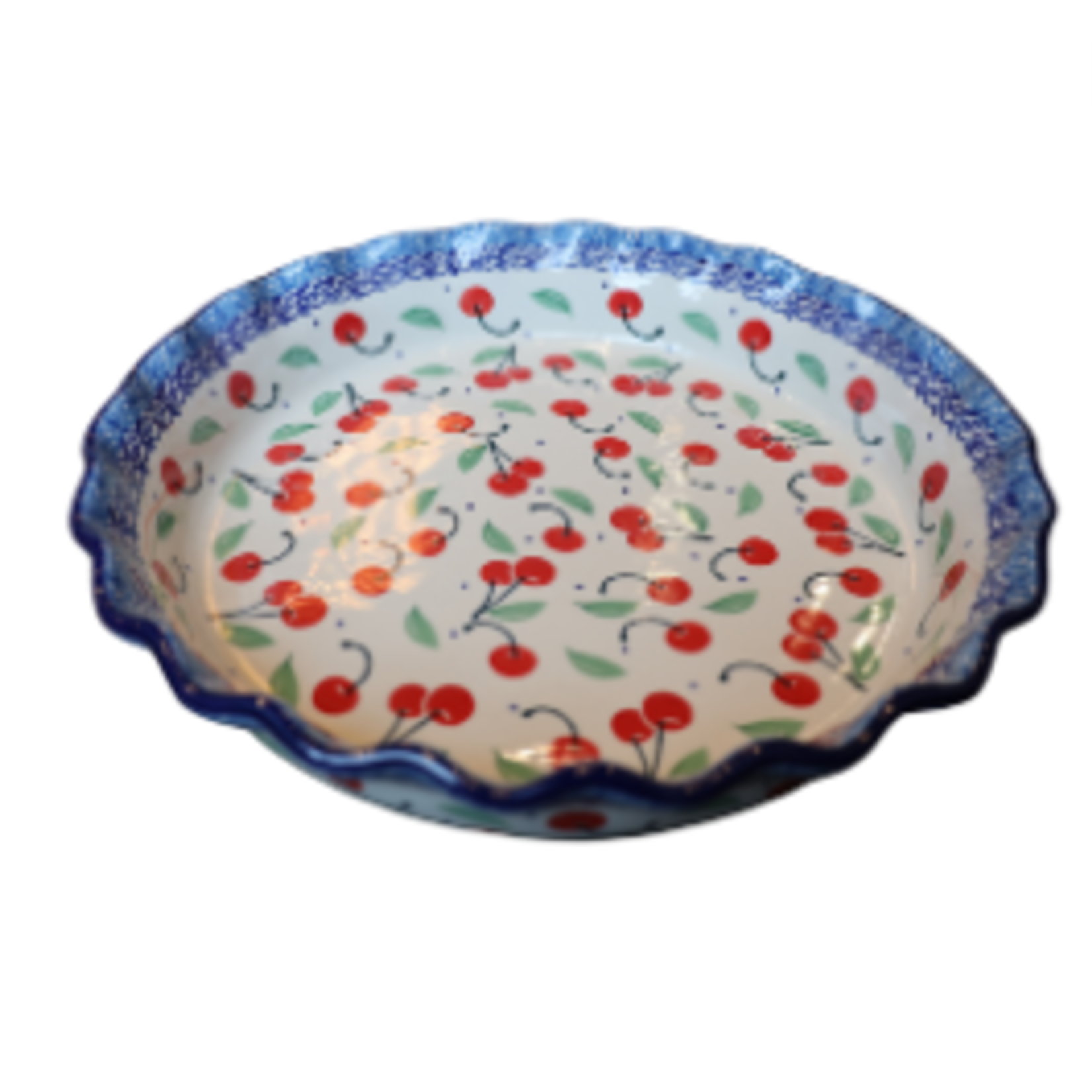 Polish Pottery Fluted Pie Dish, Cherries | Polish Pottery