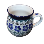 Polish Pottery Bubble Mug 12oz, Blue Flowers | Polish Pottery