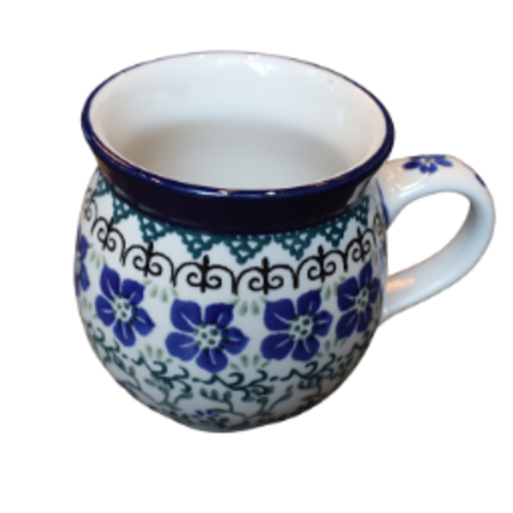 Polish Pottery Bubble Mug 12oz, Blue Flowers | Polish Pottery