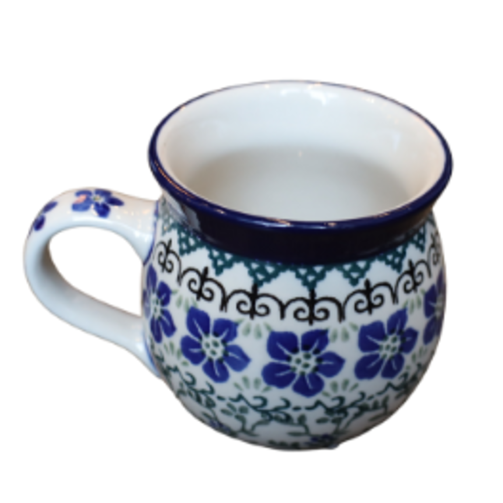Polish Pottery Bubble Mug 12oz, Blue Flowers | Polish Pottery