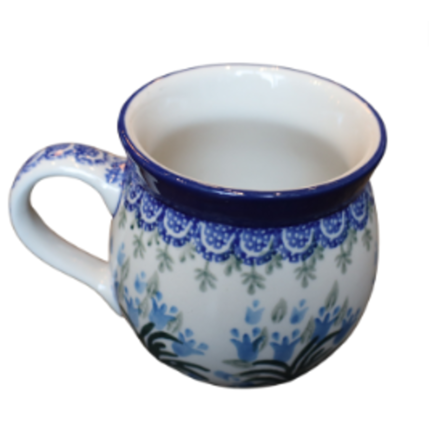 European Design Imports Inc. Polish Pottery Bubble Mug 12 oz, Blue Tulip