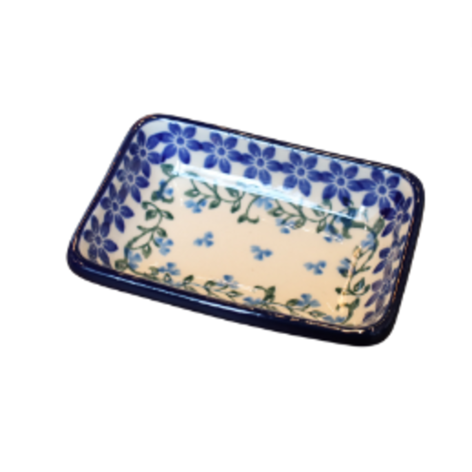 Polish Pottery Condiment Dish, Blue Flowers | Polish Pottery