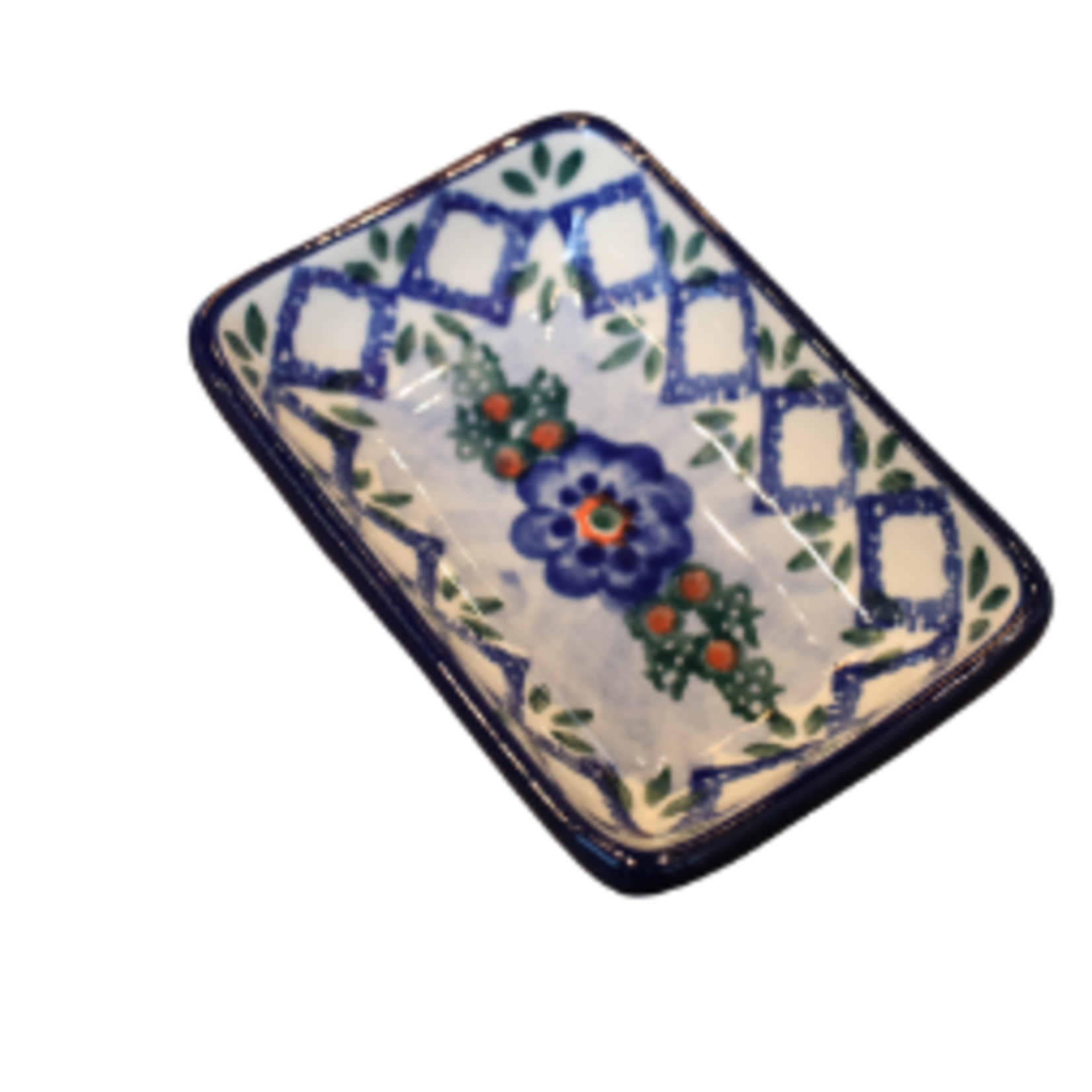 Polish Pottery Condiment Dish, Big Blue Flower | Polish Pottery