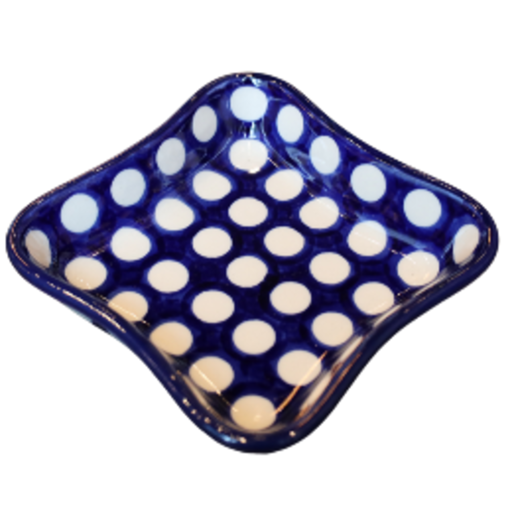 Polish Pottery Polish Shallow 4" Dish, White Dots | Polish Pottery