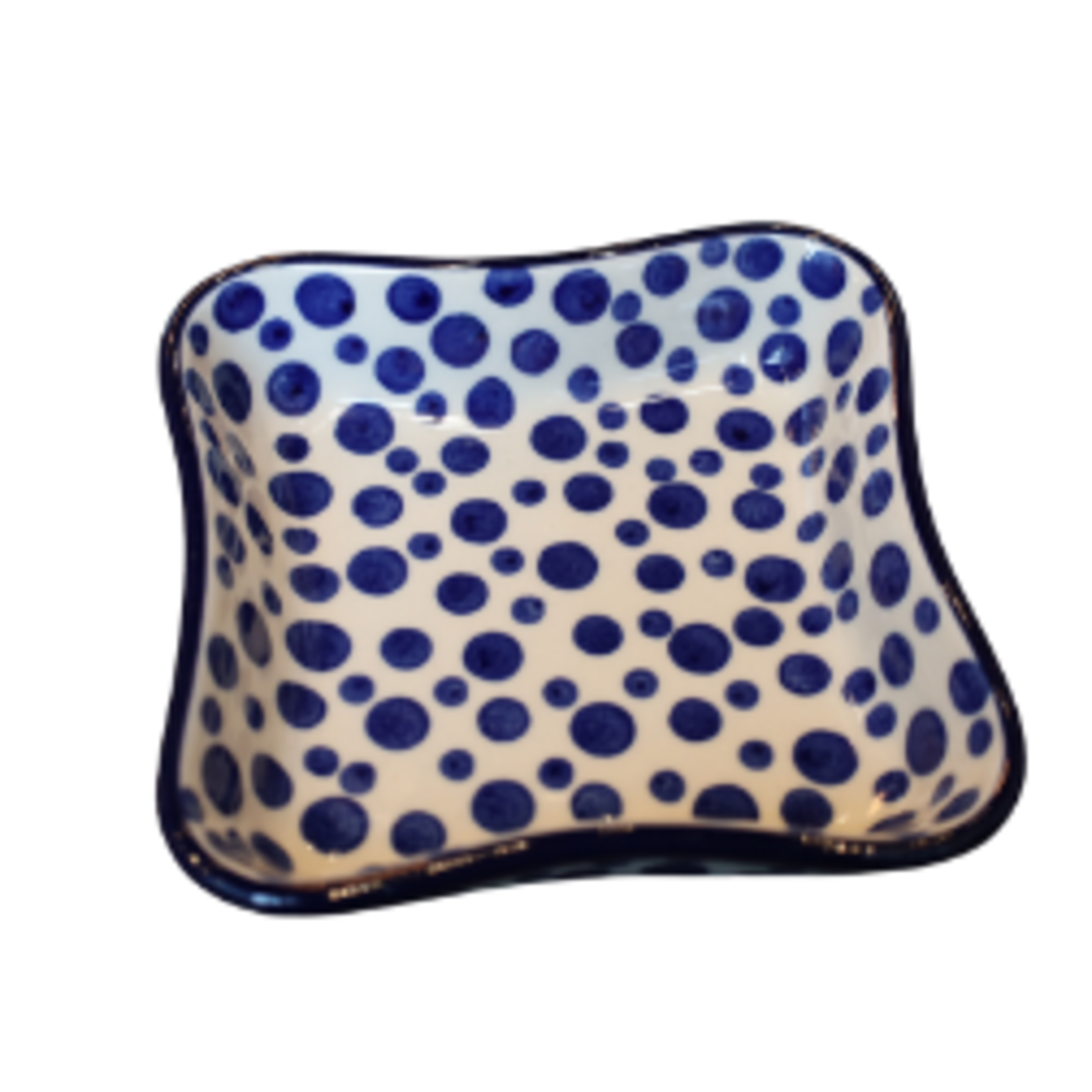 Polish Pottery Polish Shallow 4" Dish, Blue Dots | Polish Pottery