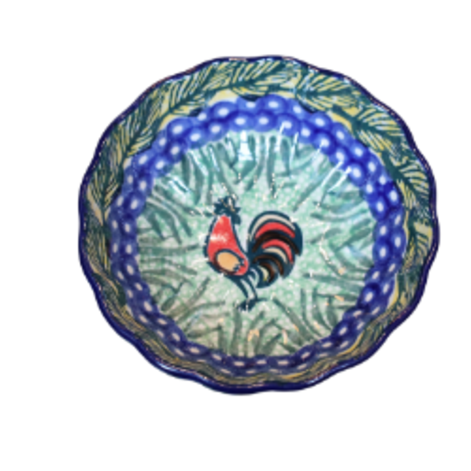 Polish Pottery Scalloped Bowl, 4.5" - UNIKAT, Rooster | Polish Pottery