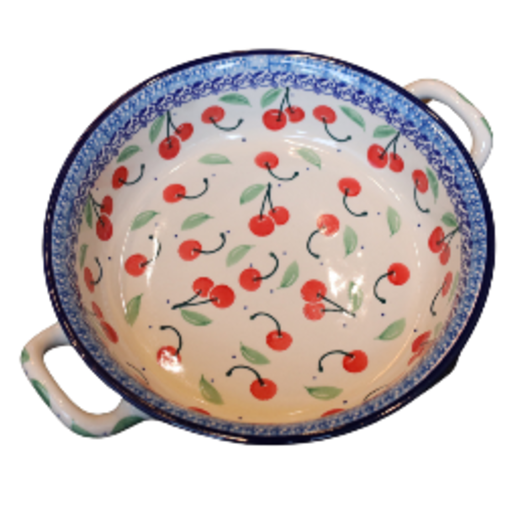 Polish Pottery Round Baker W/ Handles, 8", Cherries | Polish Pottery