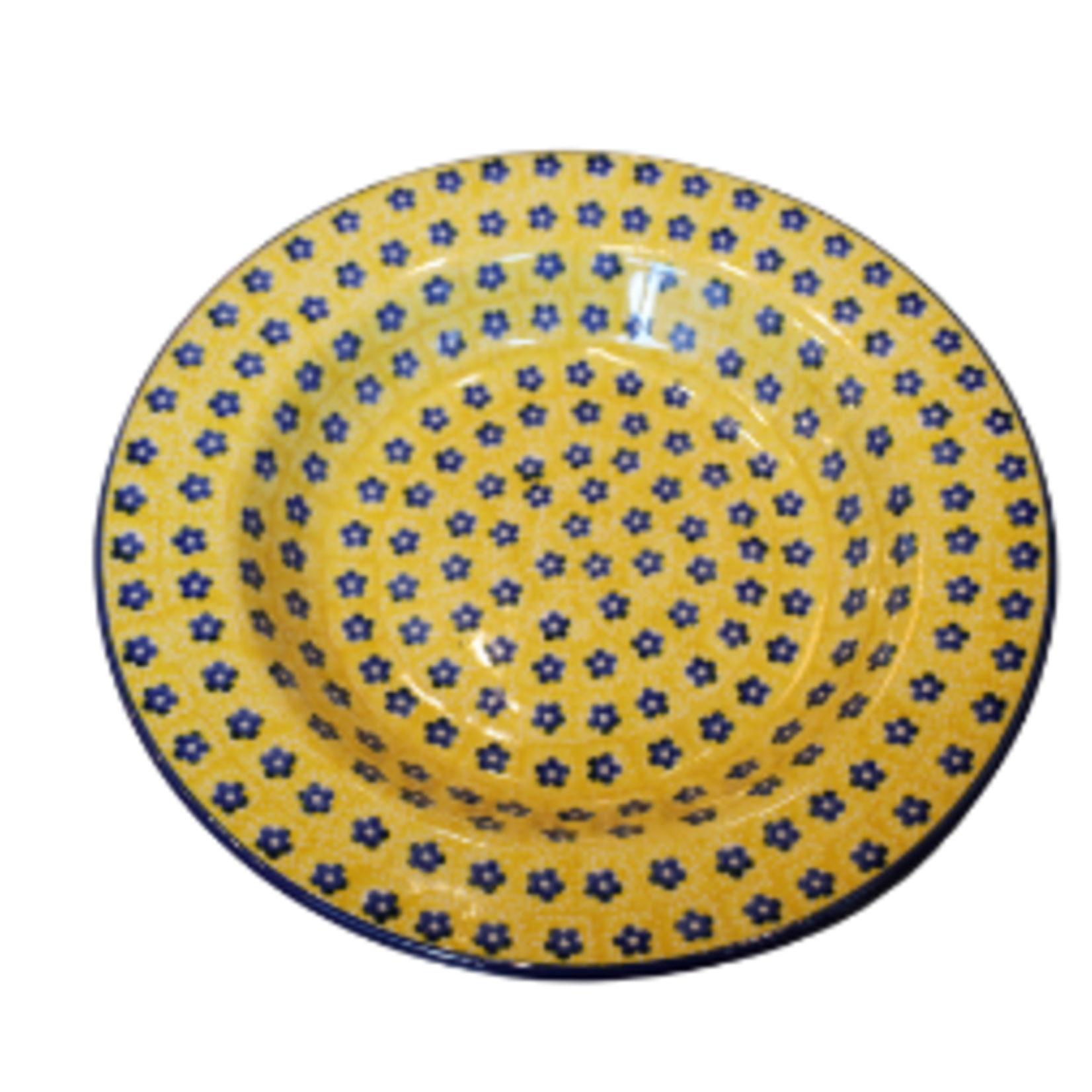 Polish Pottery Polish Soup / Pasta Plate, Yellow w/ Blue Flowers | Polish Pottery