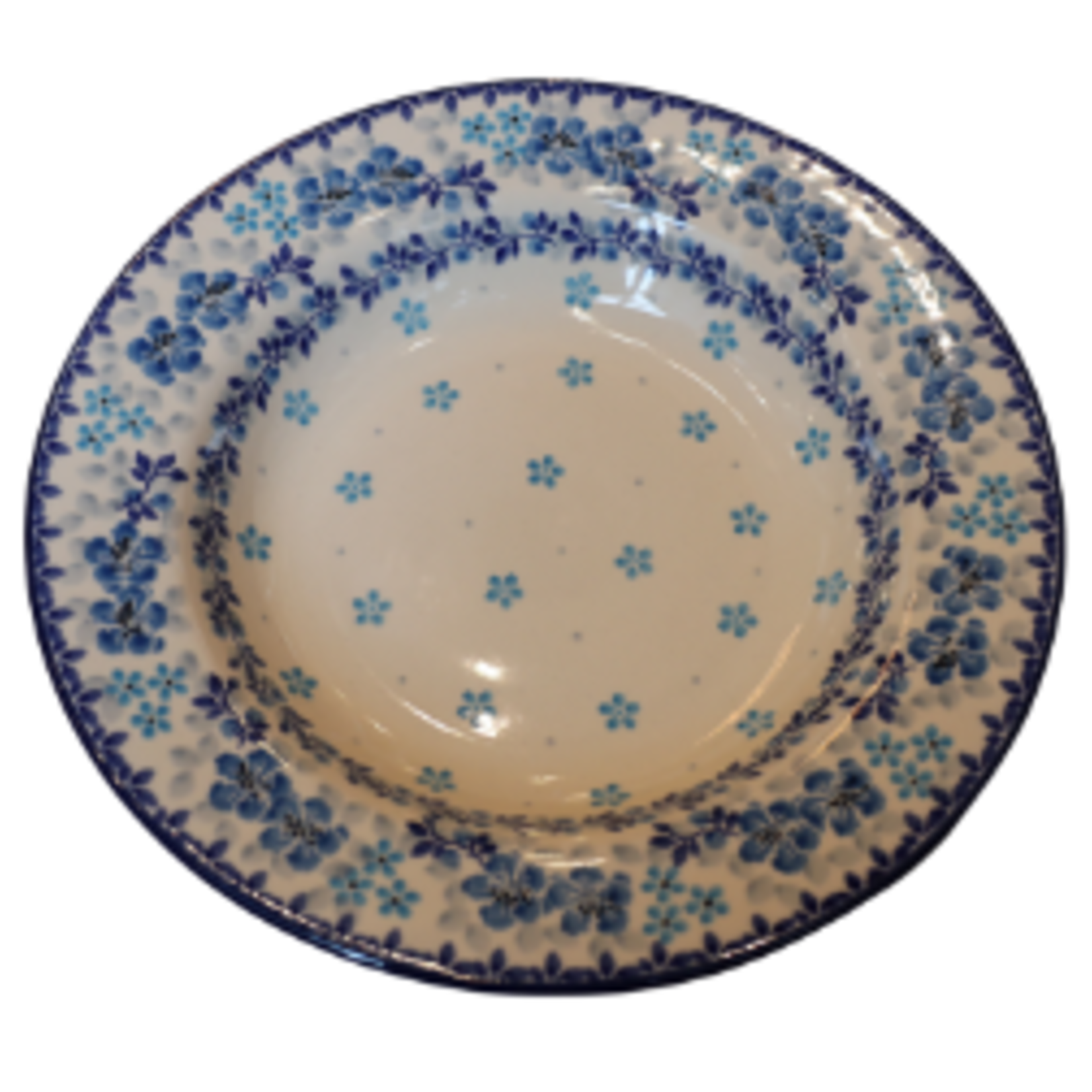 Polish Pottery Polish Soup / Pasta Plate, Small Blue Flowers | Polish Pottery