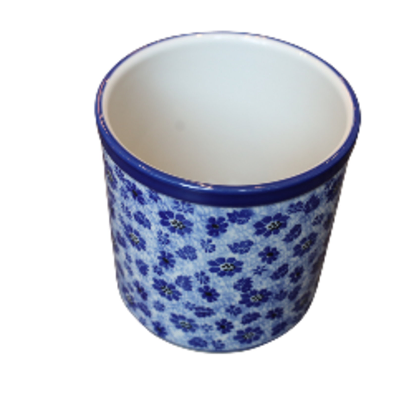 Polish Pottery Utensil Crock, Lg, Blue Flowers | Polish Pottery