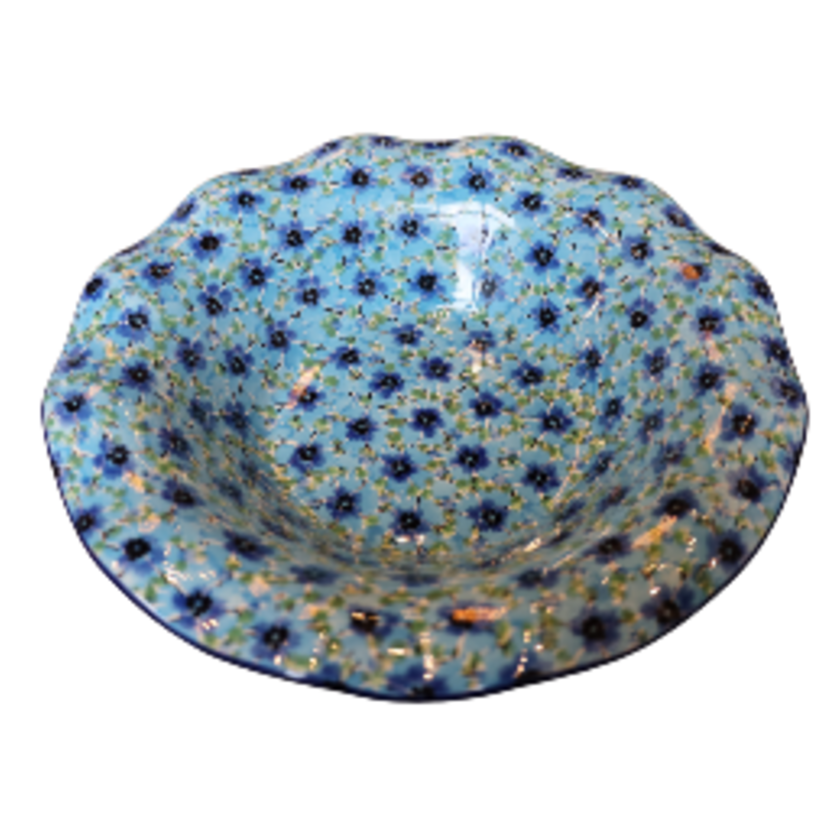 European Design Imports Inc. Polish Pottery Ruffled Edge Bowl UNIKAT, Blue