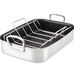 Hestan Brushed Clad Stainless Steel Roasters with Rack - Large (16.5-inch)  | Hestan
