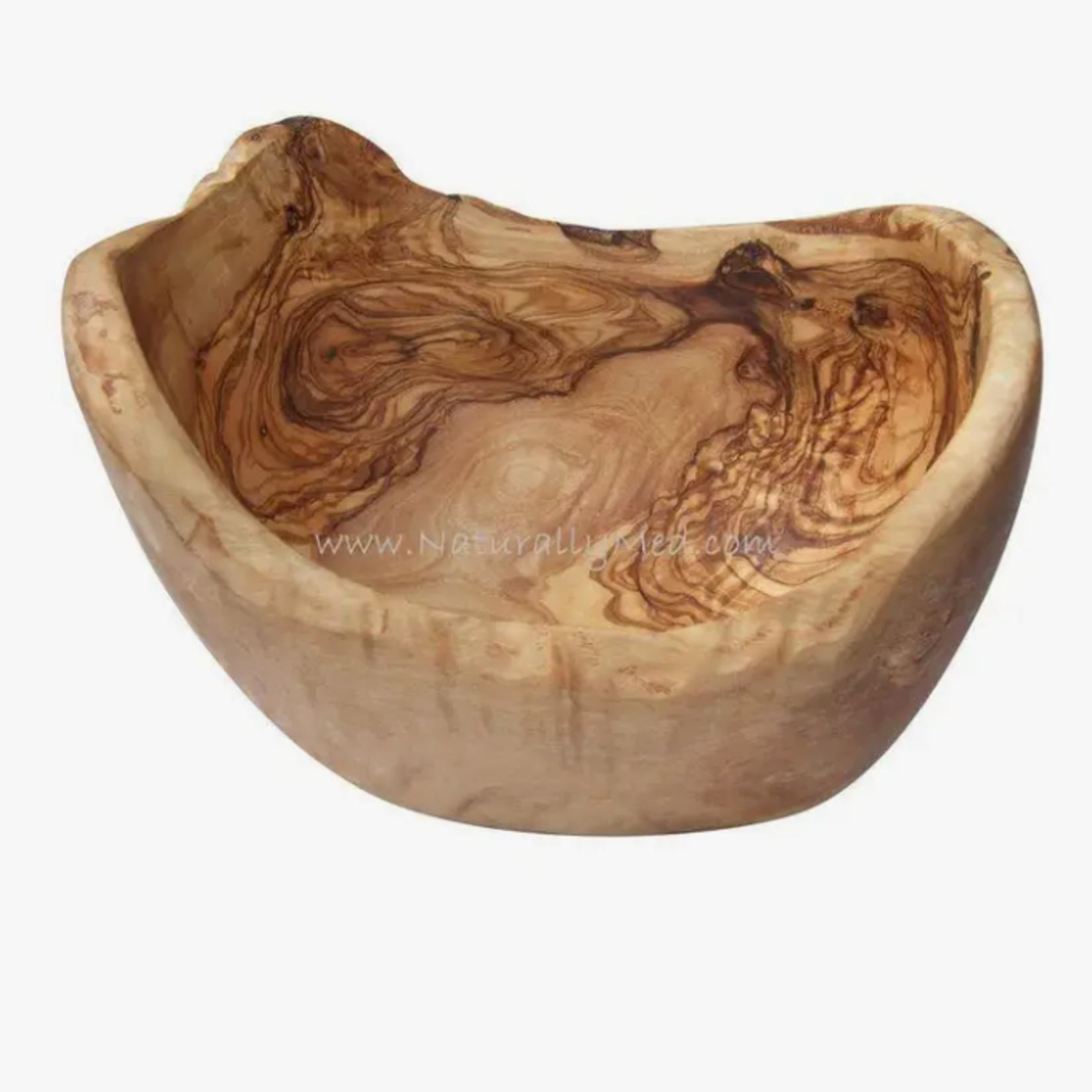 Naturally Med Olive Wood Boat-Shaped Natural Fruit Bowl - 14.5"