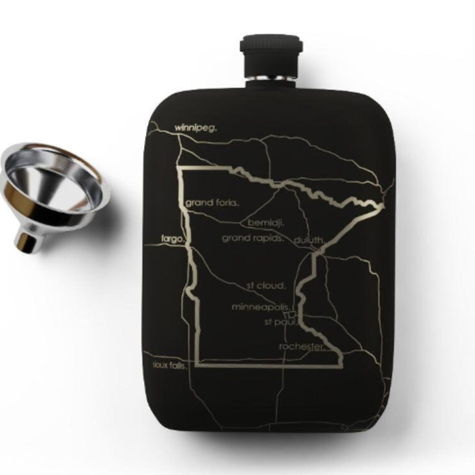 Well Told MN Map Pocket Flask 6oz - Matte Black | Well Told