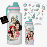 Silver Buffalo Disney Princess 32oz Water Bottle with Sticker Set