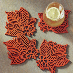 Tag Coaster, Set/4 Leaf Berry - Terracotta