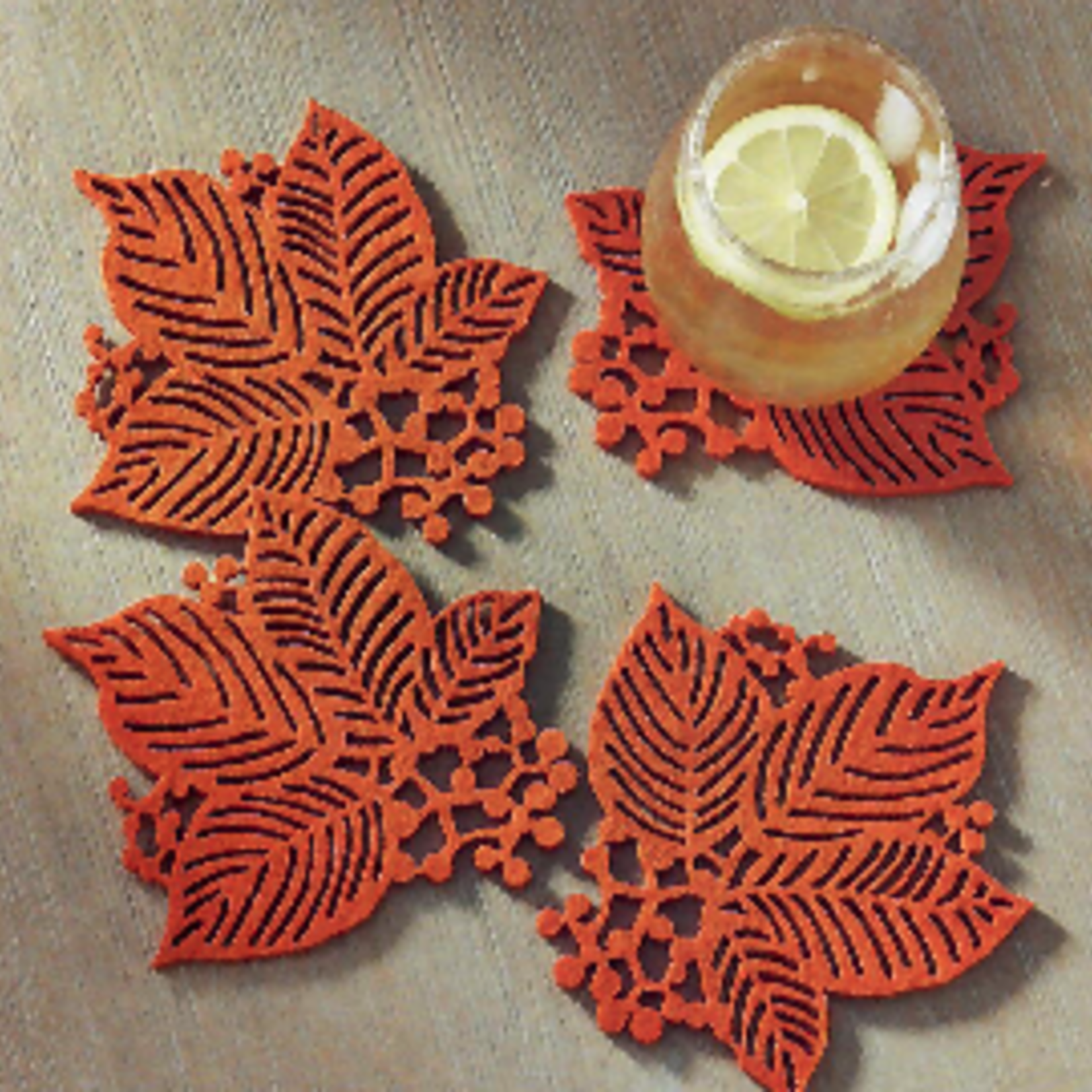 Tag Coaster, Set/4 Leaf Berry - Terracotta