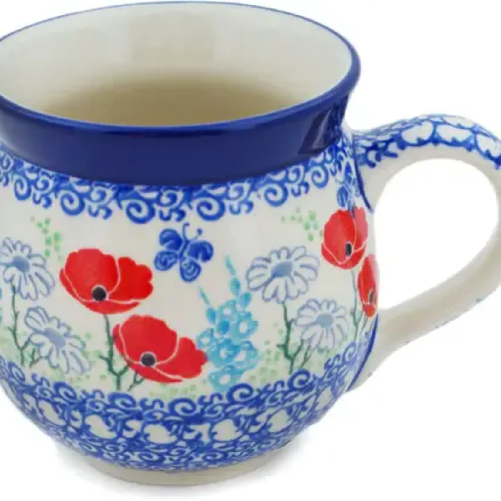European Design Imports Inc. Polish Pottery Bubble Mug 12 oz,  Poppy Happiness