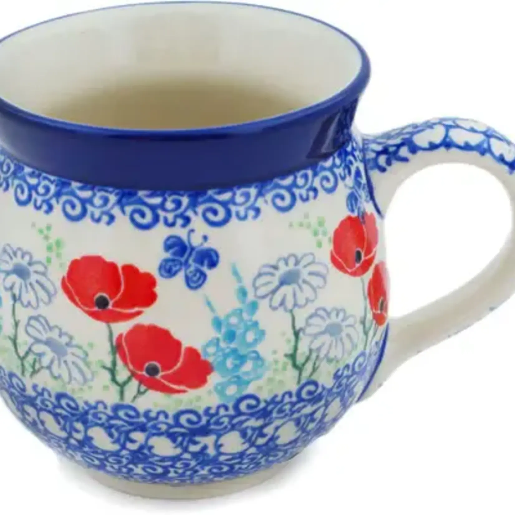 Polish Pottery Bubble Mug 12 oz, Poppy Happiness | Polish Pottery