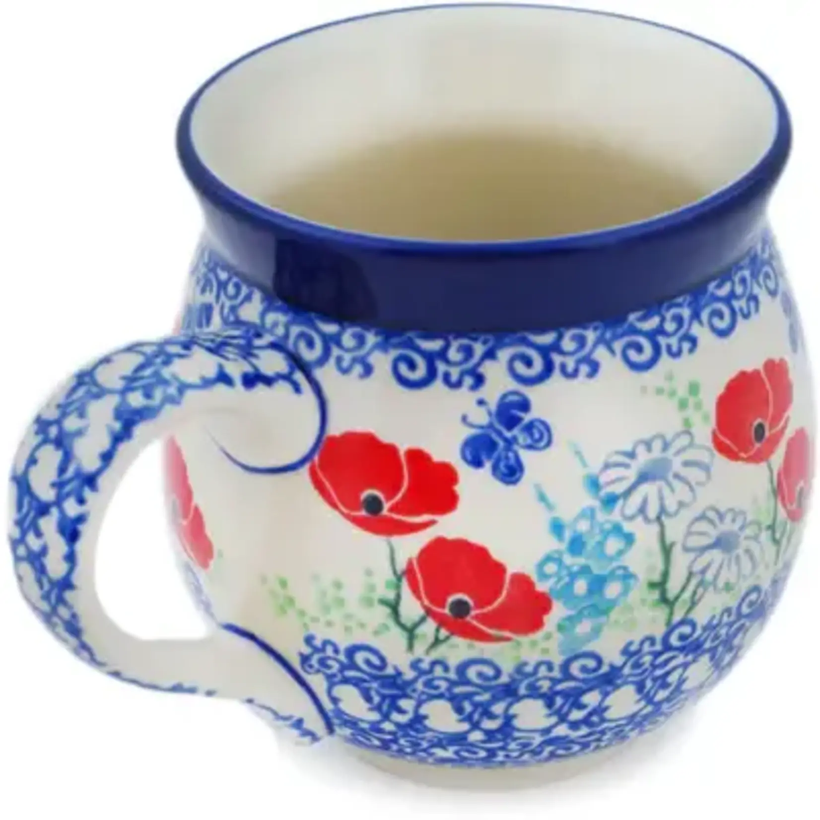 Polish Pottery Bubble Mug 12 oz, Poppy Happiness | Polish Pottery