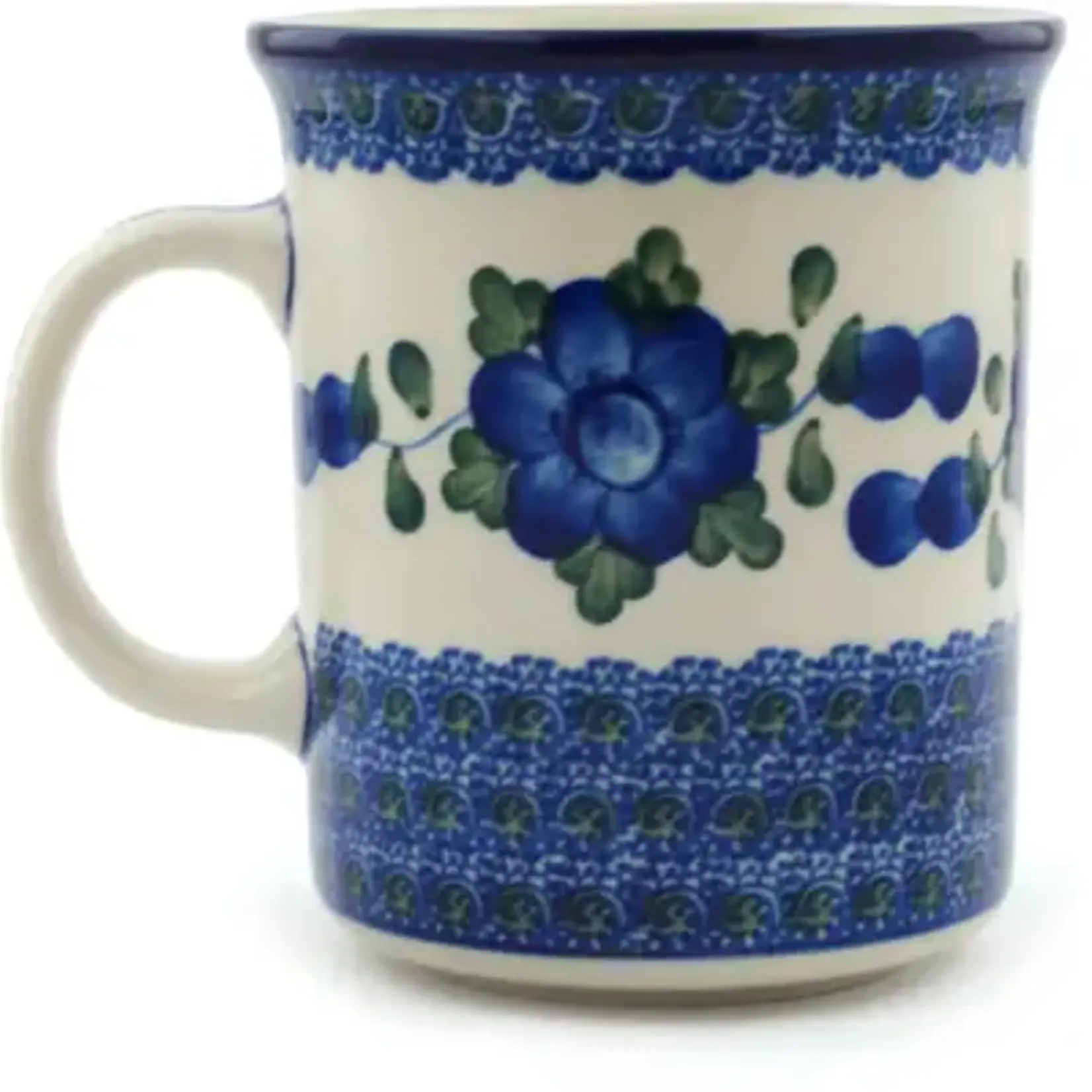 Polish Pottery Polish Straight Mug 8oz, Blue Flower | Polish Pottery