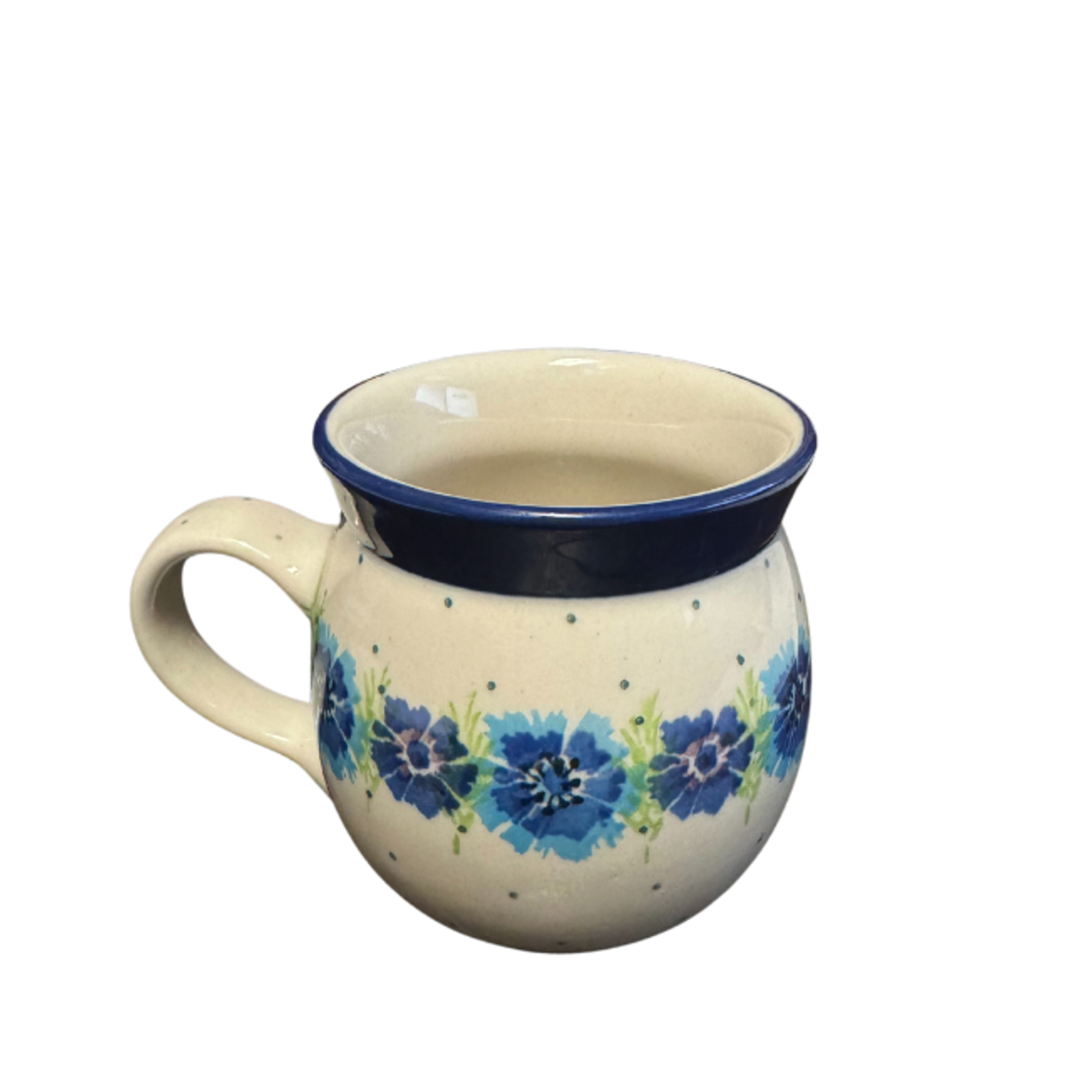 European Design Imports Inc. Polish Pottery Bubble Mug 7, White Red Blue Flowers