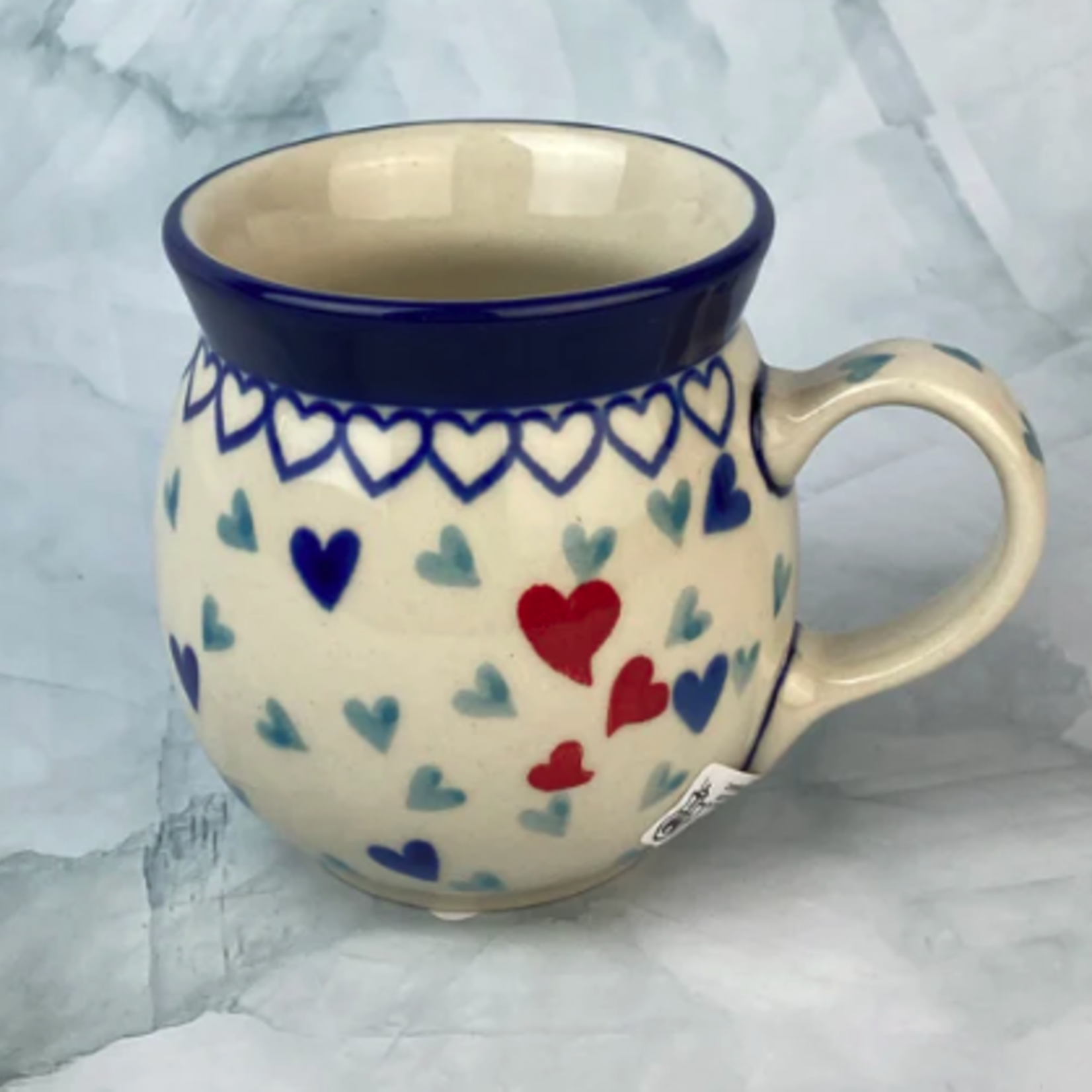 European Design Imports Inc. Polish Pottery Bubble Mug 7 oz, Hearts