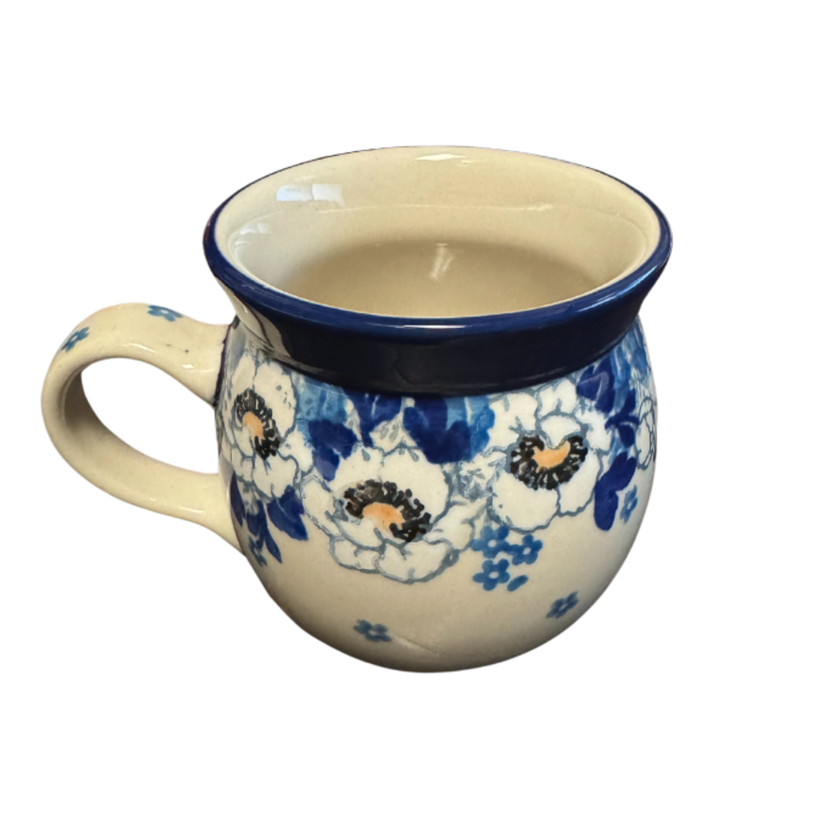 Polish Pottery Bubble Mug 7 oz, White Flowers | Polish Pottery