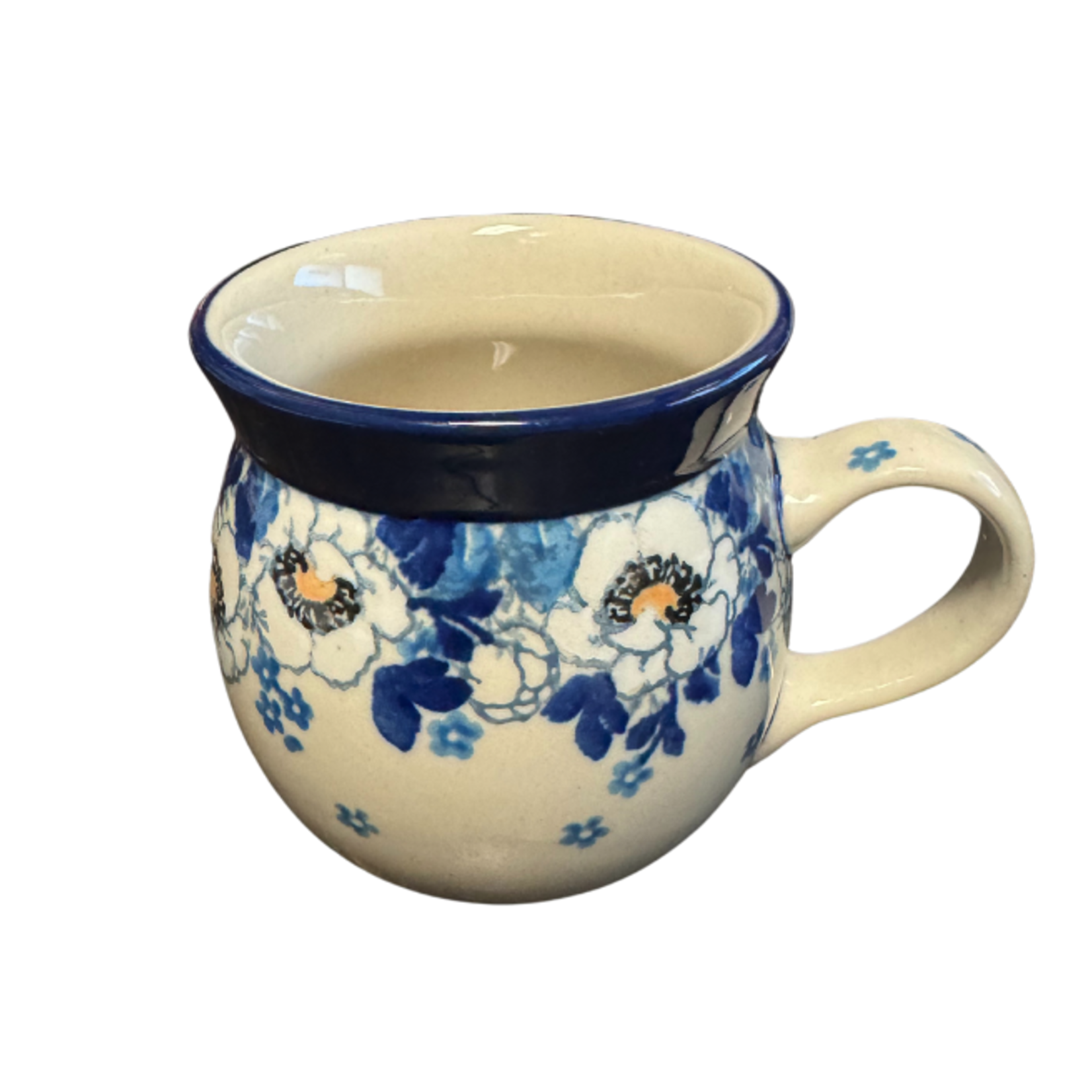 Polish Pottery Bubble Mug 7 oz, White Flowers | Polish Pottery