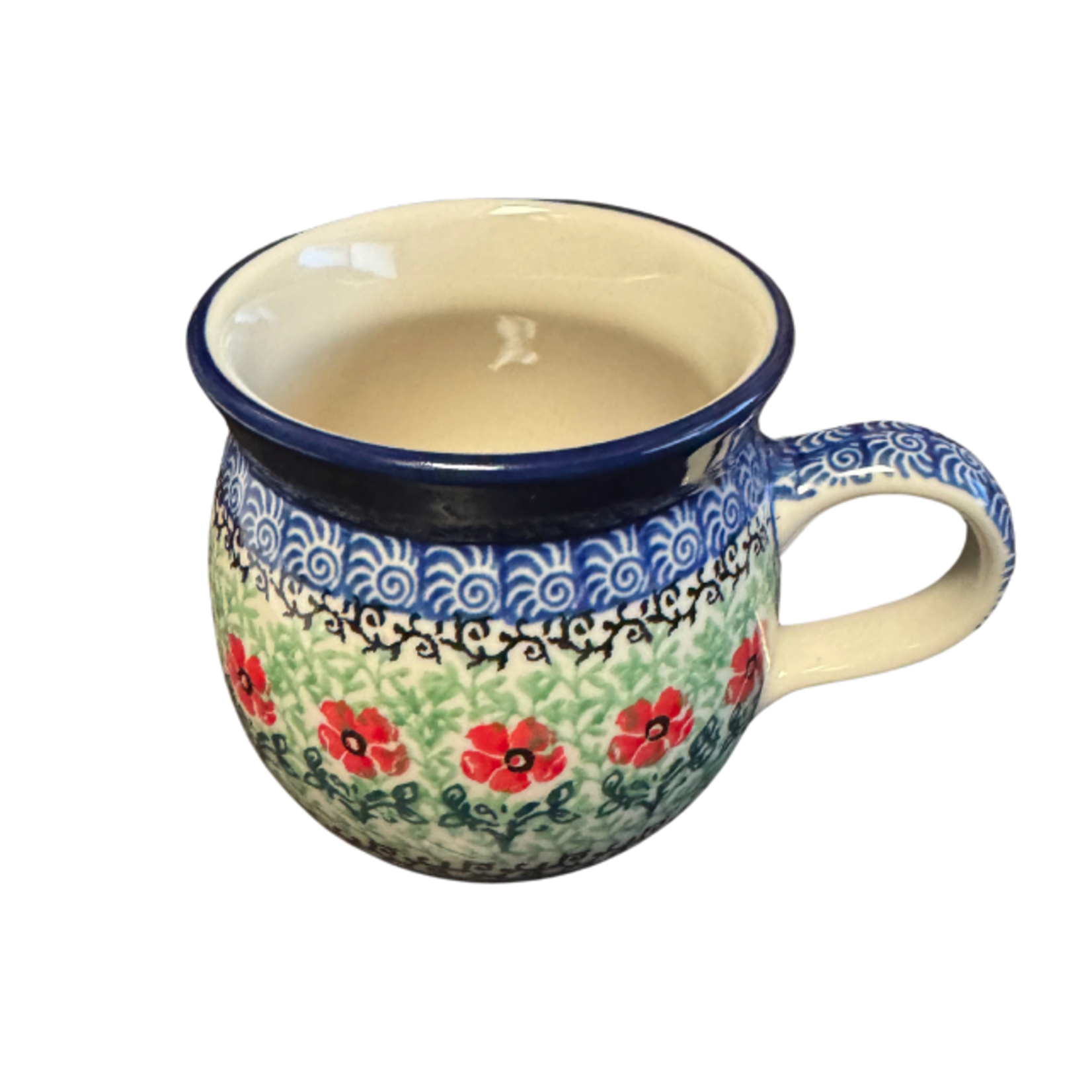 Polish Pottery Bubble Mug 12 oz, Red Flowers | Polish Pottery