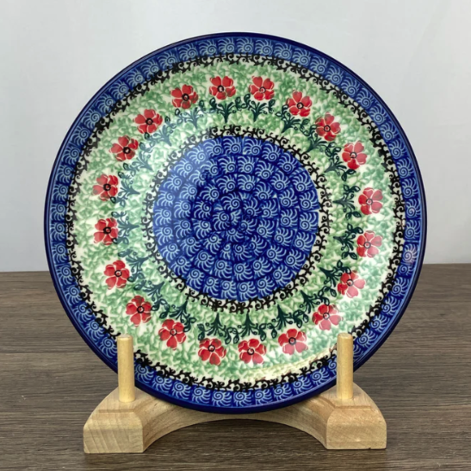 Polish Pottery Dessert Plate, Red Flowers | Polish Pottery