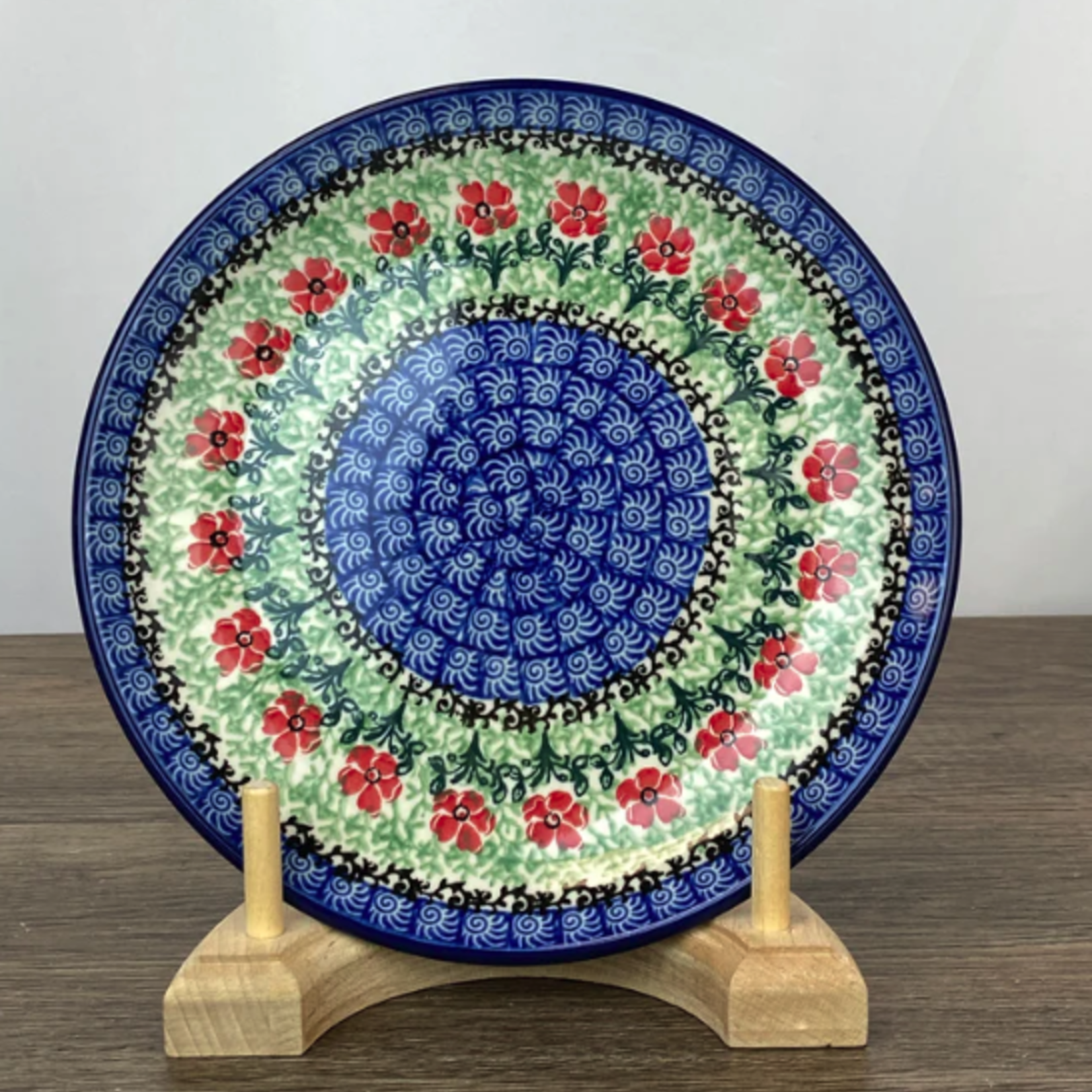 Polish Pottery Dessert Plate, Red Flowers | Polish Pottery