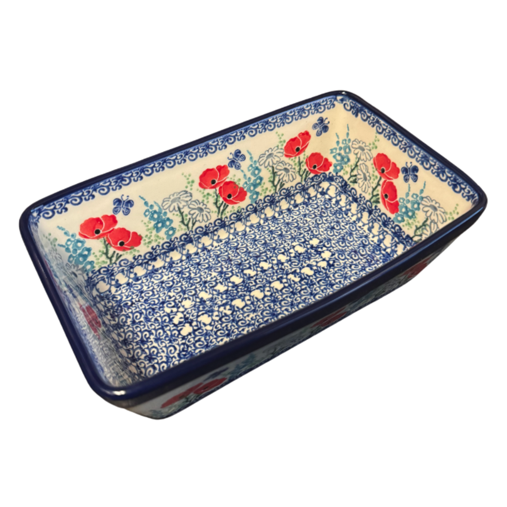 Polish Pottery Loaf Baker, Red Flower | Polish Pottery