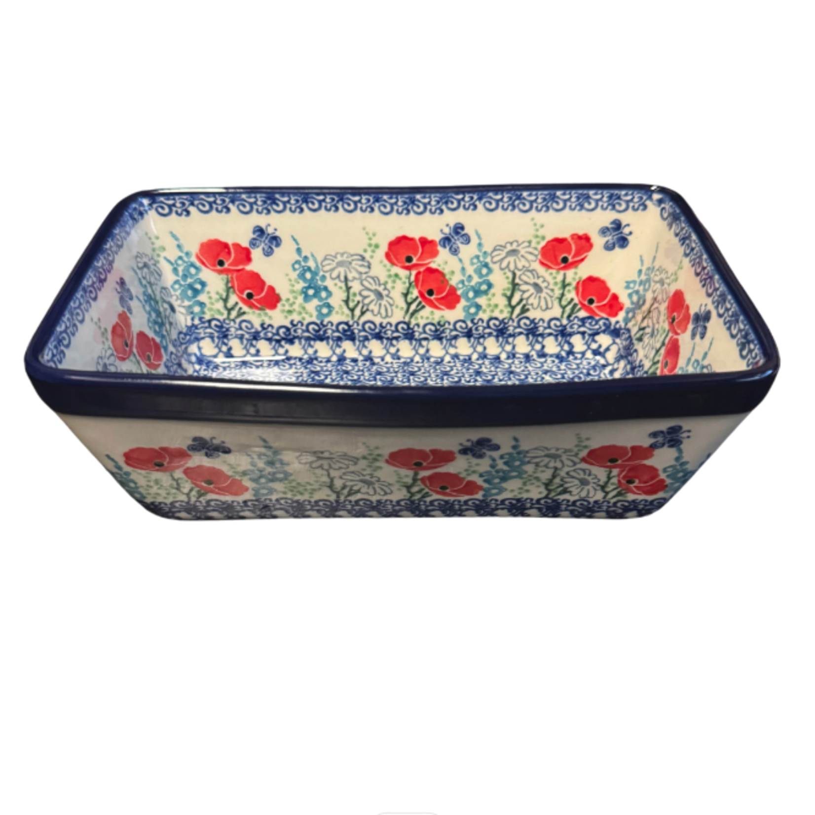 Polish Pottery Loaf Baker, Red Flower | Polish Pottery