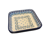 Polish Pottery Square Baker, 7.5", Blue Flowers | Polish Pottery