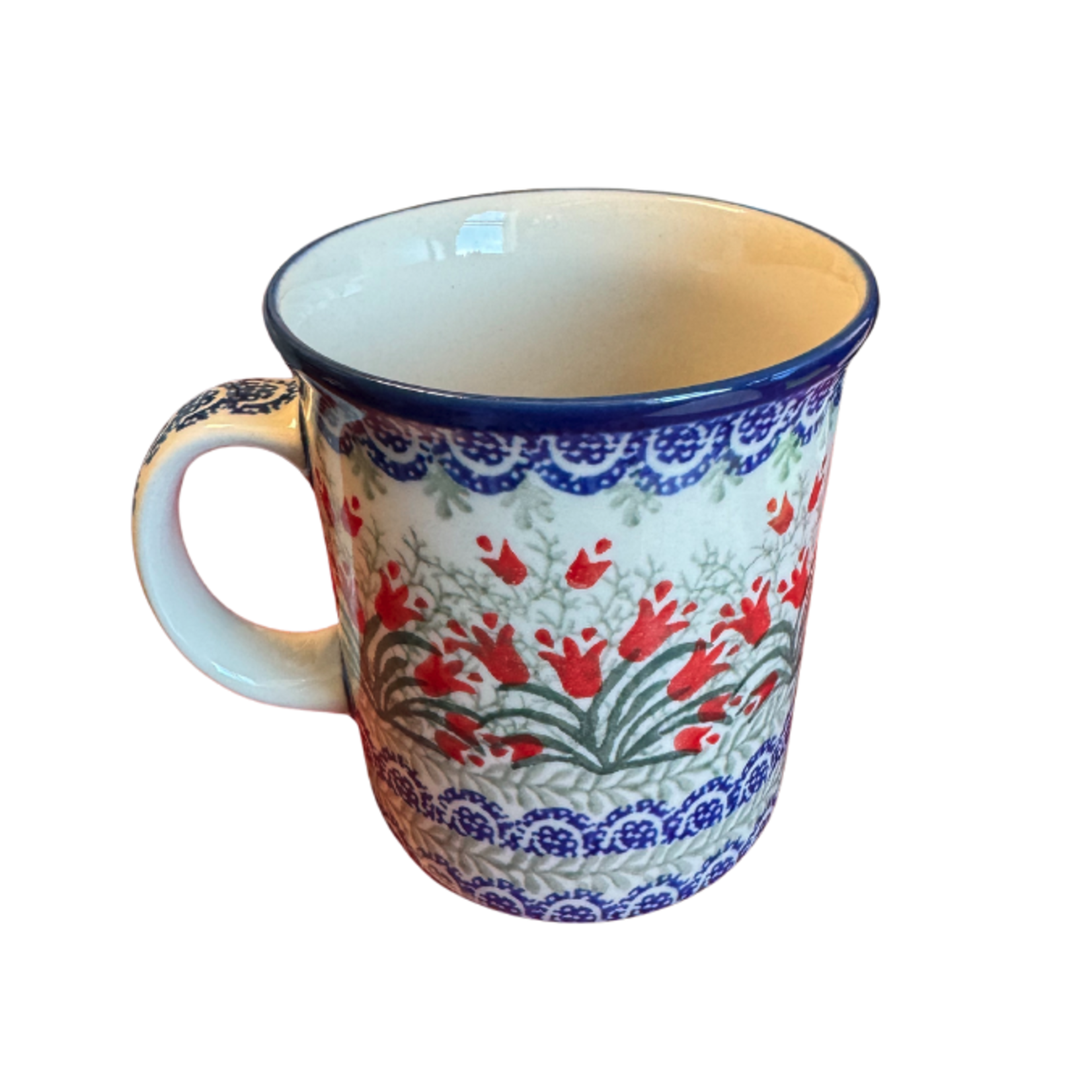Polish Pottery Polish Straight Mug 14oz, Red Tulips | Polish Pottery