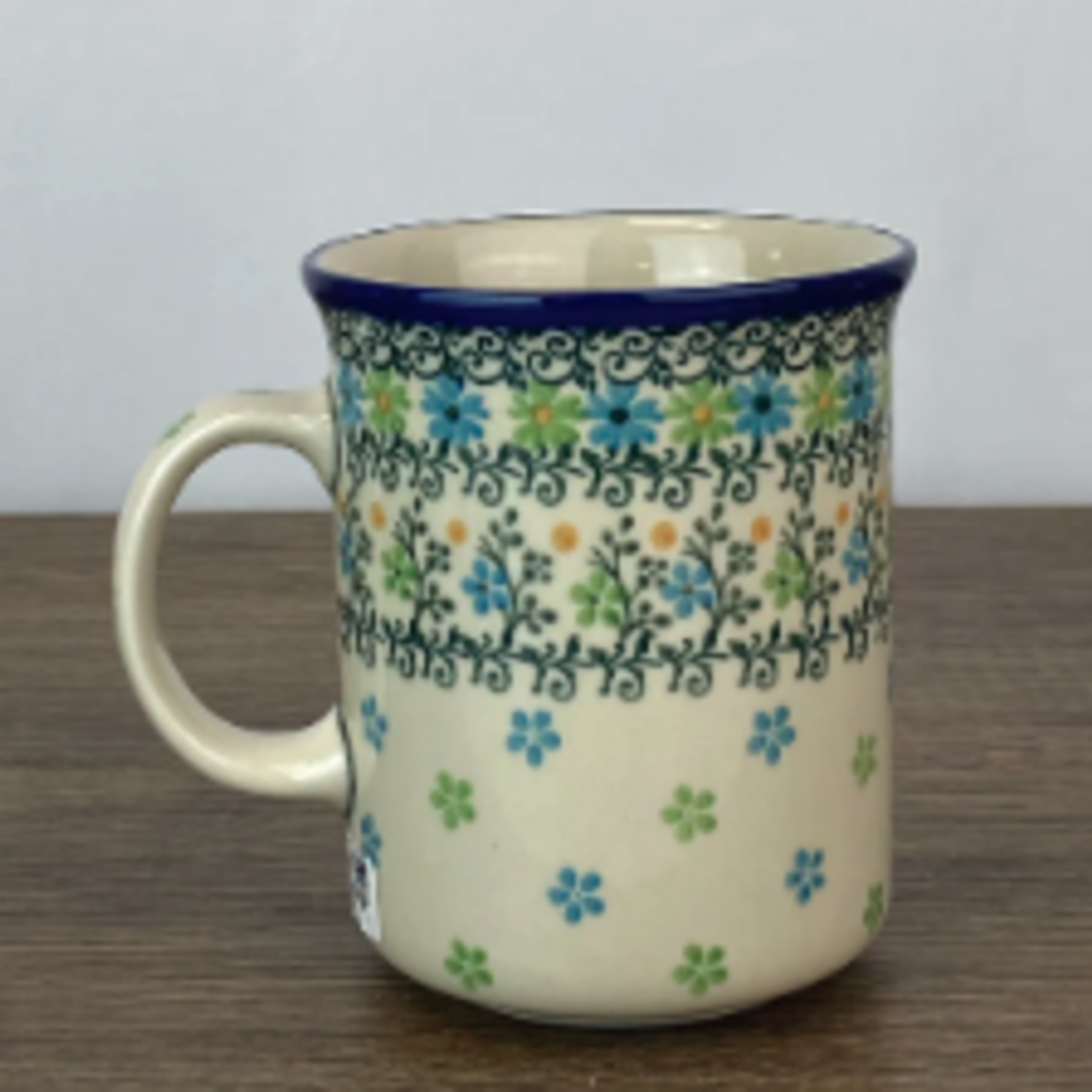 Polish Pottery Polish Straight Mug 14oz, Blue Green | Polish Pottery