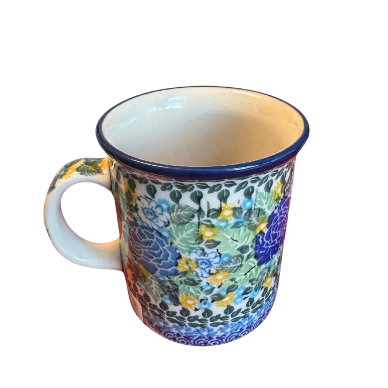 Polish Pottery Polish Straight Mug 8oz UNIKAT, Blue Flower | Polish Pottery