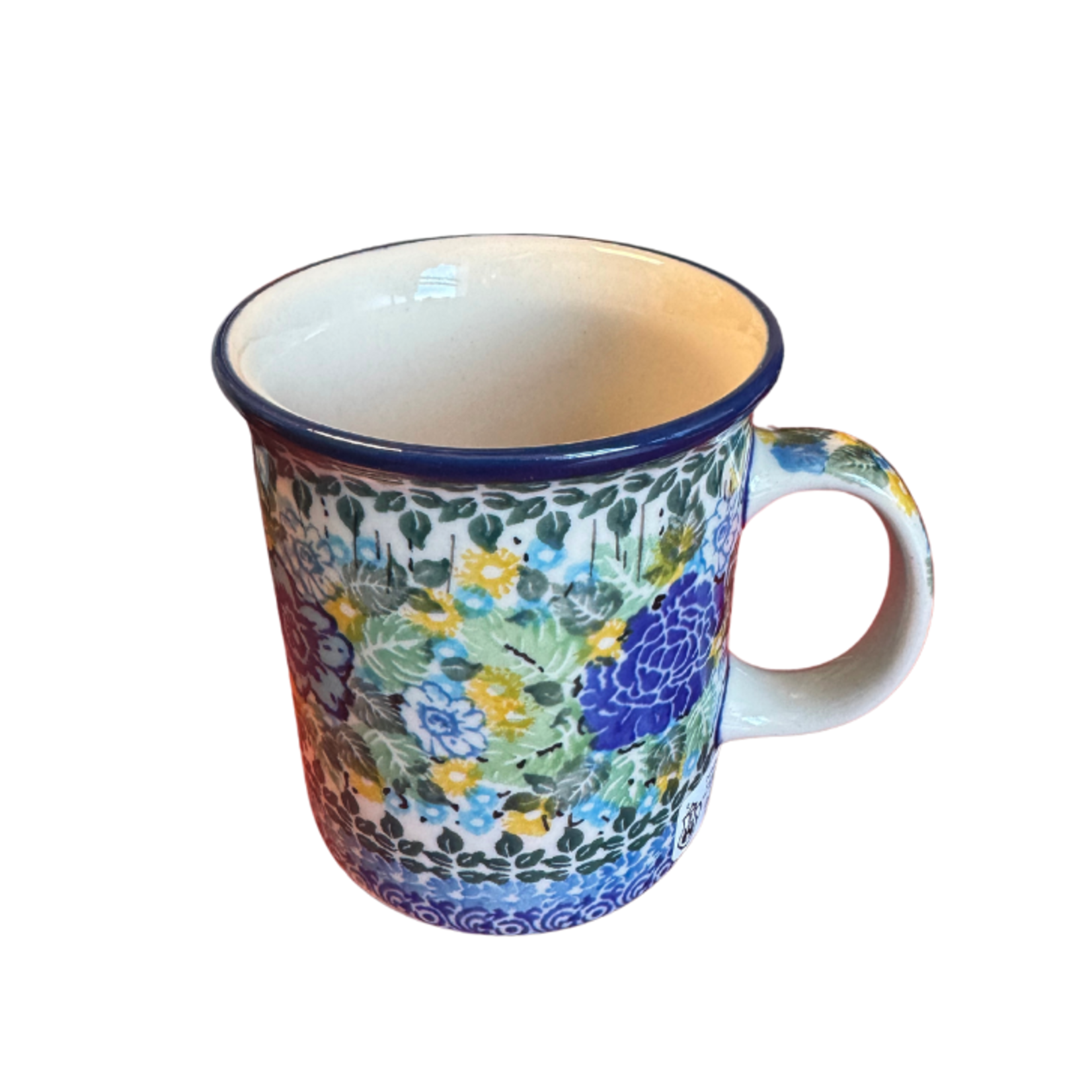 Polish Pottery Polish Straight Mug 8oz UNIKAT, Blue Flower | Polish Pottery