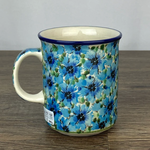 Polish Pottery Polish Straight Mug 8oz UNIKAT, Big Blue Flower | Polish Pottery