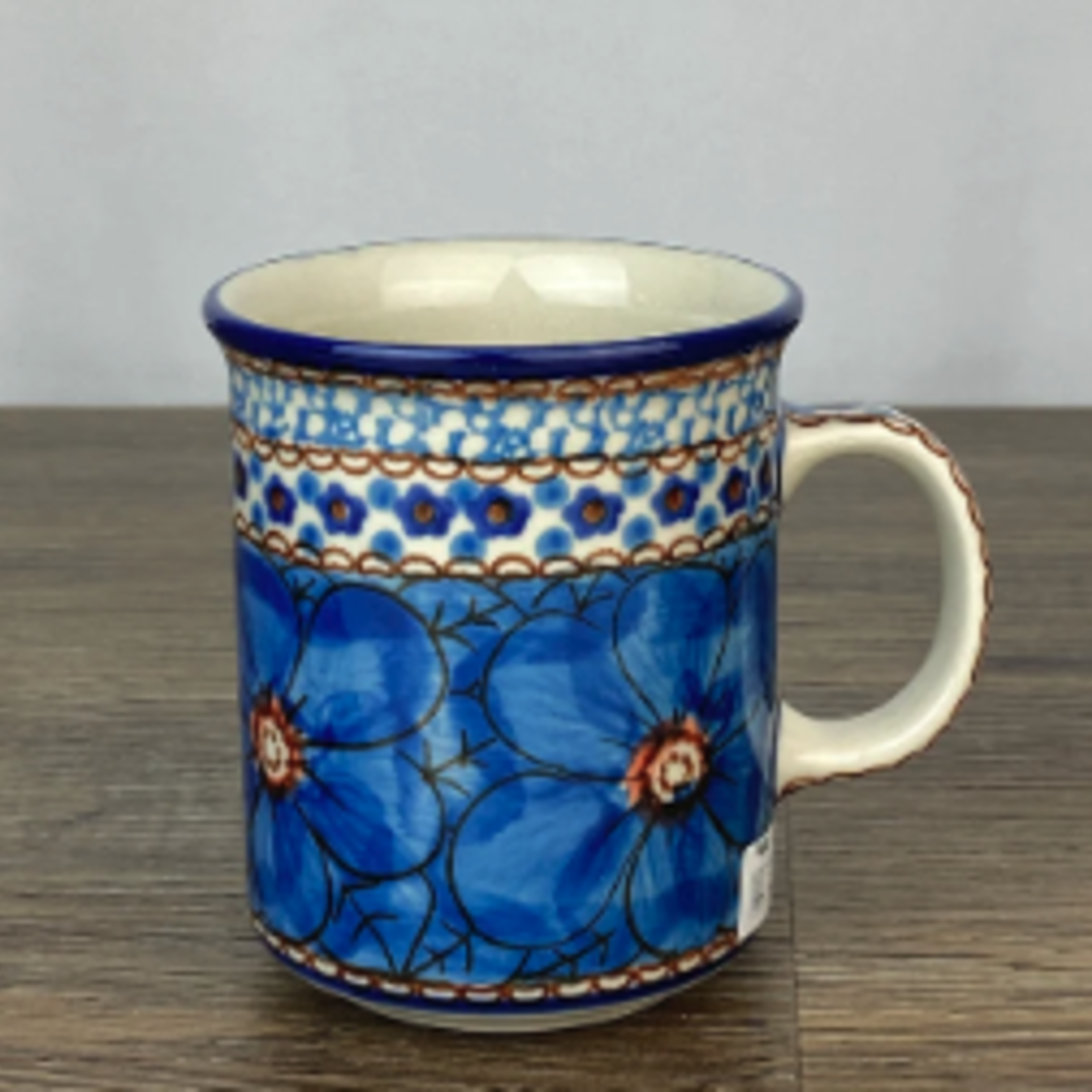 Polish Pottery Polish Straight Mug 8oz UNIKAT, Big Blues | Polish Pottery