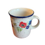 Polish Pottery Polish Straight Mug 14oz, White & Red Flower | Polish Pottery