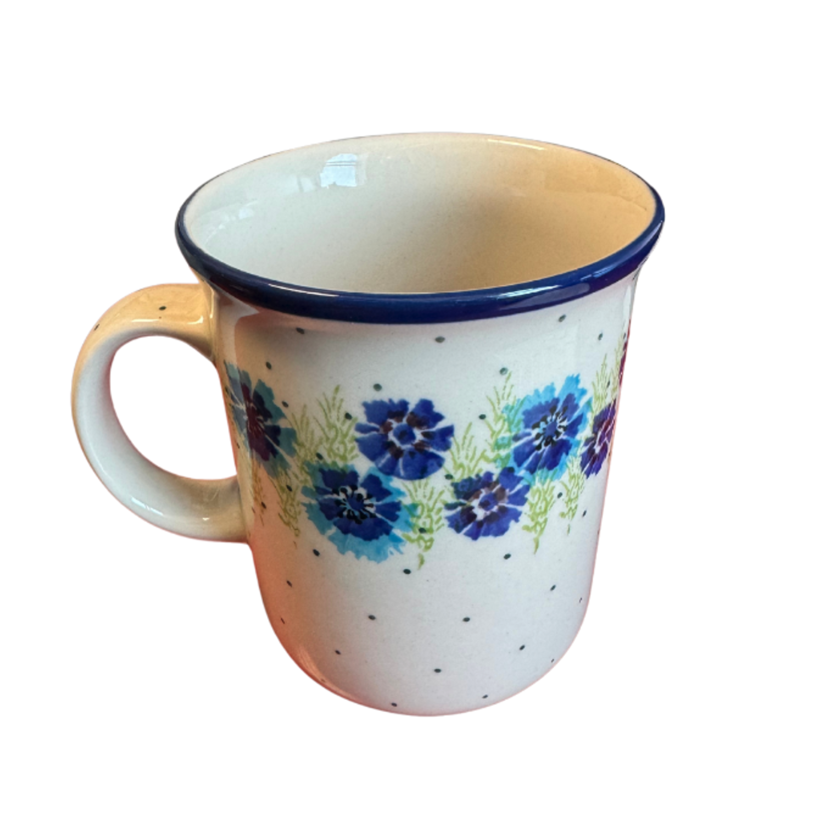 Polish Pottery Polish Straight Mug 14oz, White & Red Flower | Polish Pottery