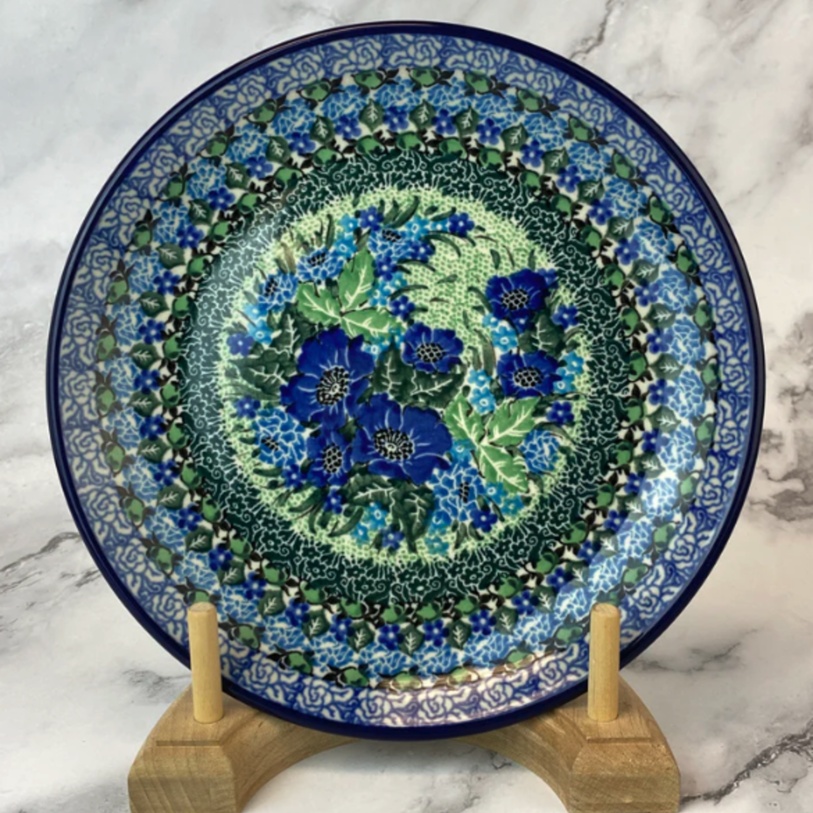 Polish Pottery Dessert Plate - UNIKAT, Blue Flowers | Polish Pottery