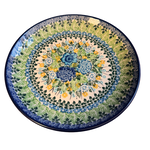 Polish Pottery Dessert Plate - UNIKAT, Blue Green & Yellow | Polish Pottery