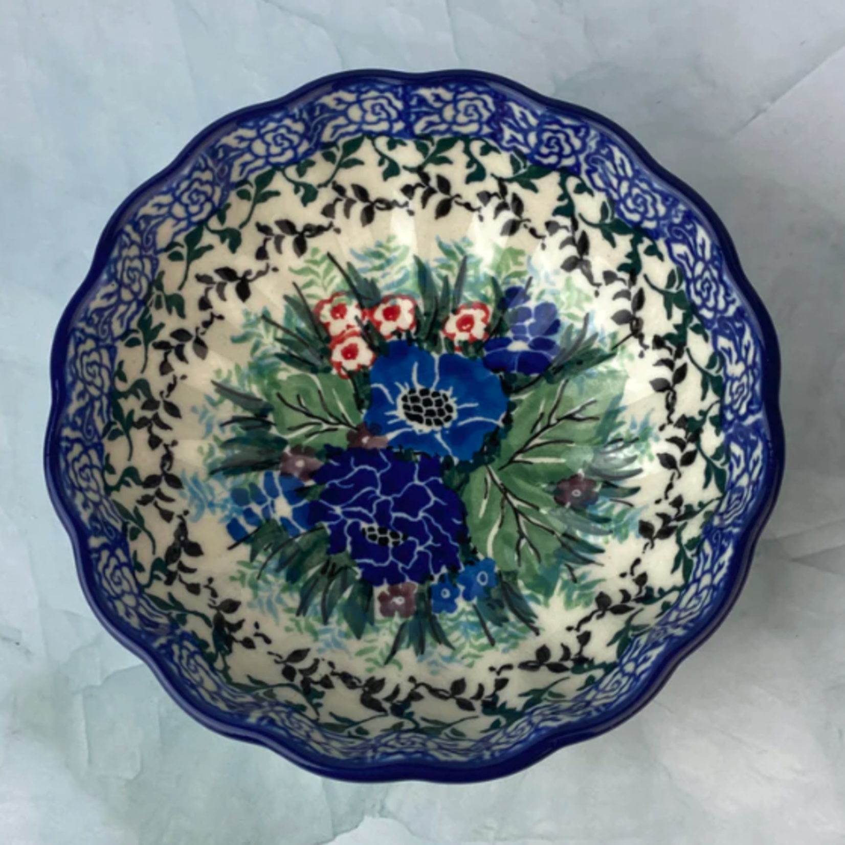 Polish Pottery Scalloped Bowl, 4.5" - UNIKAT, Bouquet | Polish Pottery